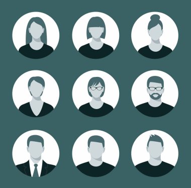 Erkek ve dişiyi içeren Avatar profil simgesi seti.