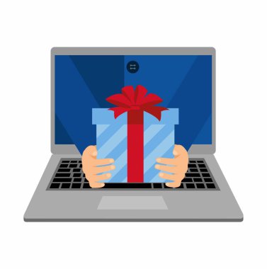 Online hediye sipariş ve teslimat hizmeti beyaz arka plan üzerinde düz Tasarım renkli resimde