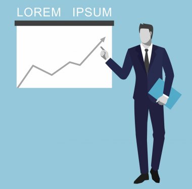 Para, iş, başarı bir şey bir kavramdır. Mali çizelgeleri Tema öğeleri. Bir grafik işaret eden bir meçhul erkek bir vektör çizim