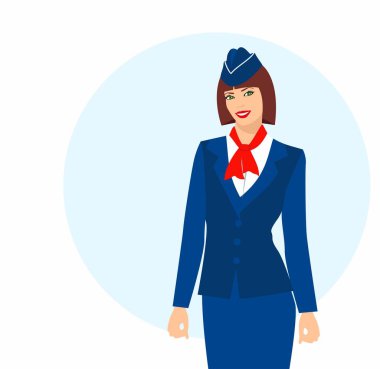 Hostes illüstrasyon mavi üniforma giymiş
