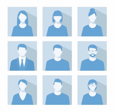 Avatar profil resim simgesi de dahil olmak üzere kadın ve erkek seti 