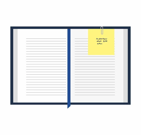 Cuaderno abierto en blanco y papel raspado, maqueta de plantilla de negocio para agregar su texto — Vector de stock