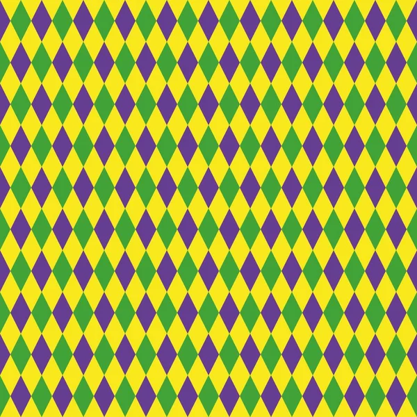 Patrón sin costura Mardi Gras con diamante verde, púrpura y amarillo. Fondo geométrico abstracto. grasa martes — Vector de stock