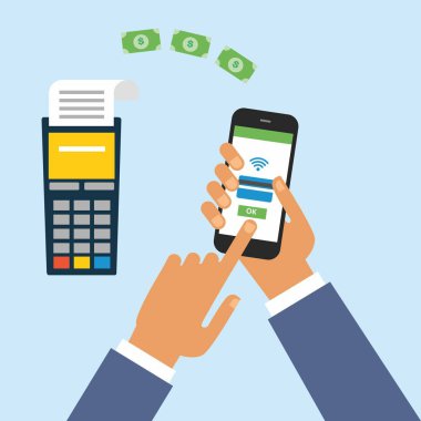 modern smartphone vektör çizim ve ekrandaki kredi kartından telefon yapılacak ödemeleri ile. Online alışveriş kavramı