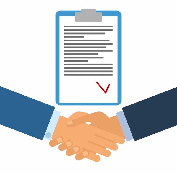 Ondertekening van een contract. Zakelijke handshake deal en teamwork concept. de internationale samenwerking. handen schudden op een witte achtergrond vectorillustratie — Stockvector