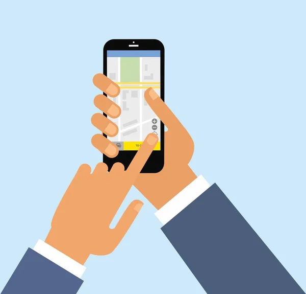 Taksi hizmeti. Smartphone ve dokunmatik ekran. Ulaşım ağı app, cep telefonu konsepti taksi çağırıyor. Navigator