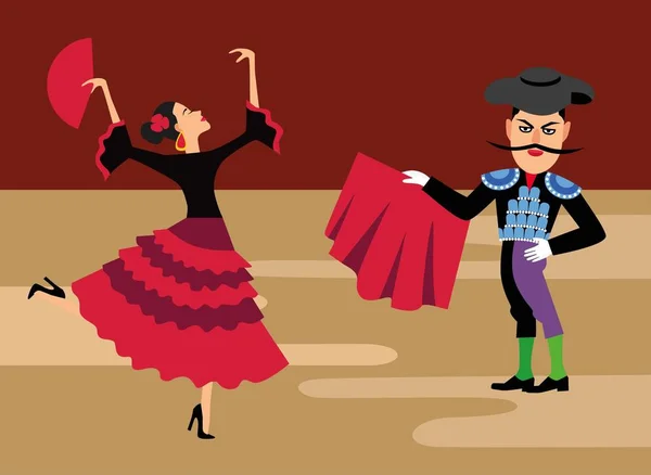 Spaanse Matador Cartoon Clipart Stierenvechten Vectorillustratie Toreador Man Rode Cape — Stockvector