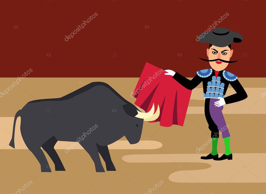 Spanish Matador Cartoon Clipart Bullfighting Vector Illustration Toreador Man In Red Cape Traditional Spanish Corrida Premium Vector In Adobe Illustrator Ai Ai Format Encapsulated Postscript Eps Eps Format