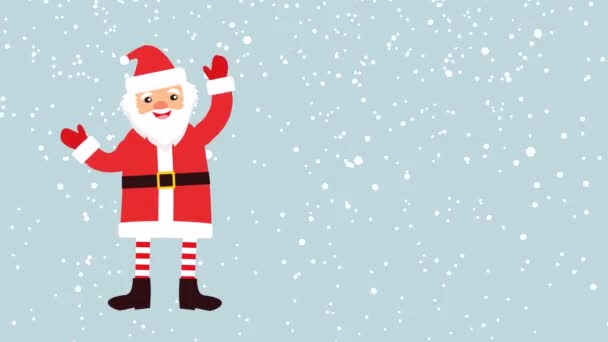 Мультфильм Санта Клаус Фоне Падающего Снега Пустым Баннером Вашего Текста — стоковое видео