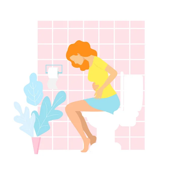 Femme Est Assise Sur Les Toilettes Problème Vessie Urinaire Concept — Image vectorielle