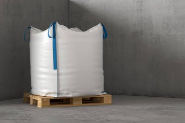 Palette büyük beyaz bir çuval. 3d hazırlayıcı