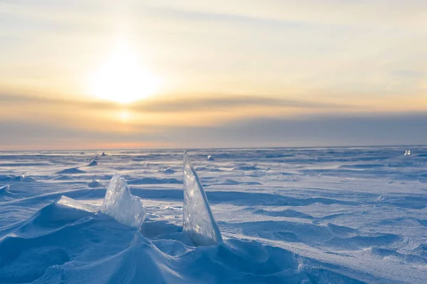 Snöiga landskap, is, vind och blizzard — Stockfoto