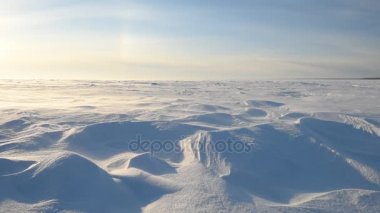 Bir kar fırtınası sırasında sınırsız buzlu manzara