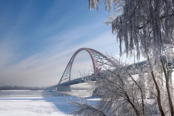Köprünün diğer tarafında nehir Ob yılında Novosibirsk.