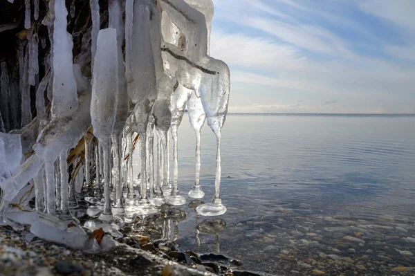 Primeira Encontra Seixos Costa Início Inverno — Fotografia de Stock