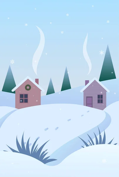 Paisagem de inverno com casas —  Vetores de Stock