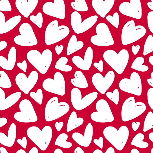 Seamless pattern with white hearts on a red background — 스톡 벡터