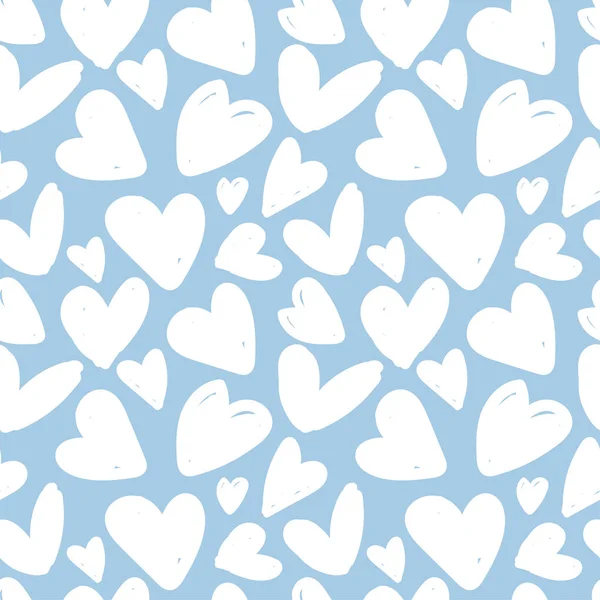 Naadloos patroon met witte hartjes op een blauwe achtergrond — Stockvector