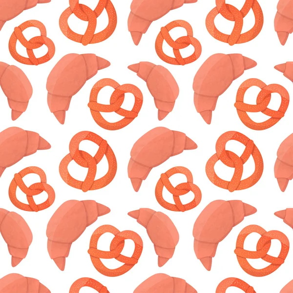 seamless pattern with croissants and pretzel