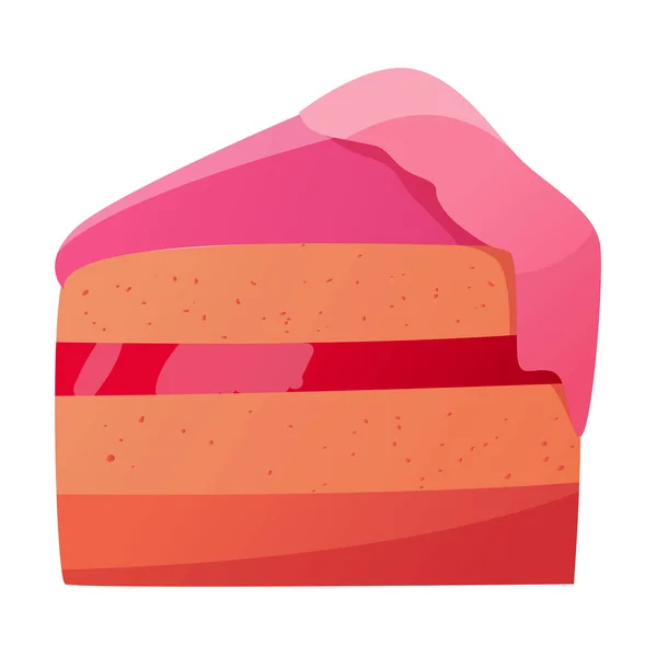 Illustration eines Kuchenstücks mit rosa Sahne — Stockvektor