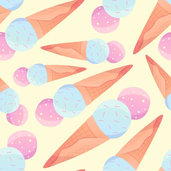 Seamless pattern with ice creams on a yellow background — 图库矢量图片