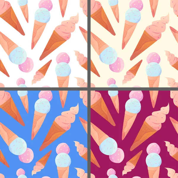 Seamless patterns with ice creams on different backgrounds — Stock Vector