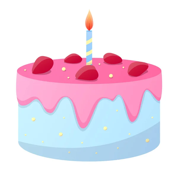 Illustrazione di una torta rosa con candela — Vettoriale Stock