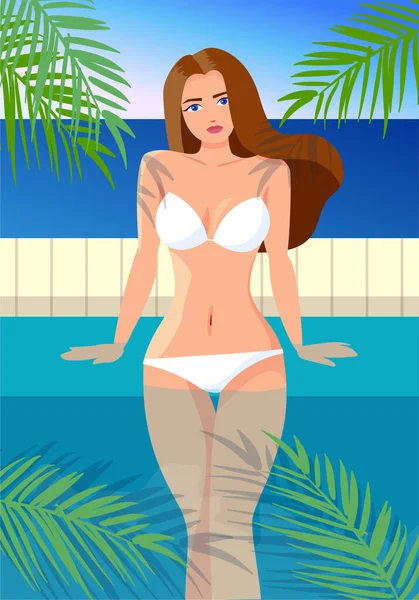 Illustration Vectorielle Une Fille Assise Dans Une Piscine Station Balnéaire — Image vectorielle