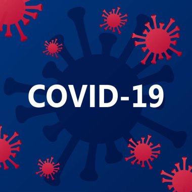 Kırmızı virüs covid-19 ya da coronavirüs içeren mavi vektör arkaplanı. 2019-NCoV. Romantik koronavirüs salgını. Düz vektör modern tasarım