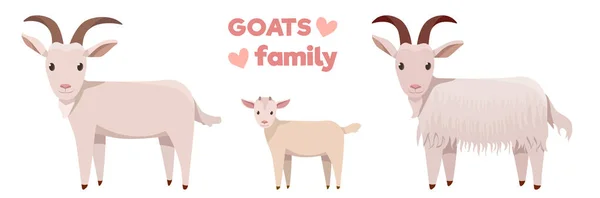 Ilustrações Vetoriais Cabras Família Isolada Fundo Branco Estilo Cartoon —  Vetores de Stock