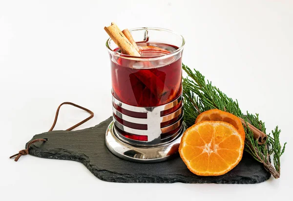 Mulled Wine Slate White Background — Stock Photo, Image