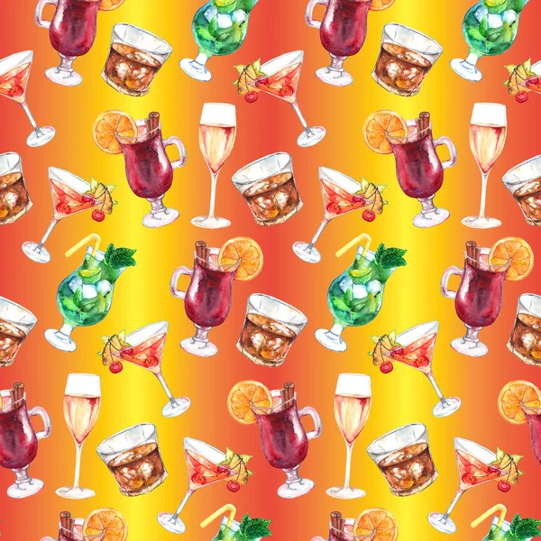 수채화 이국적인 음료 알코올 칵테일 원활한 패턴 질감 — 스톡 사진