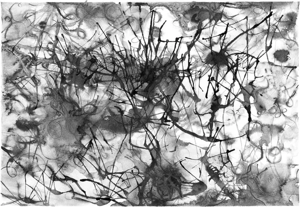 水彩黒と白のモノクロ抽象的なテクスチャ背景 — ストック写真