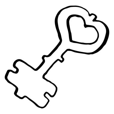 Soyut tek renkli anahtar doodle mürekkep satırı sanat vektör