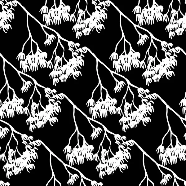 스케치 된 흑백 분기 실루엣 라인 아트 원활한 패턴 벡터 — 스톡 벡터