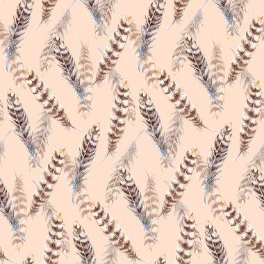 Sulu Boya kahverengi bej şerit tüy seamless modeli