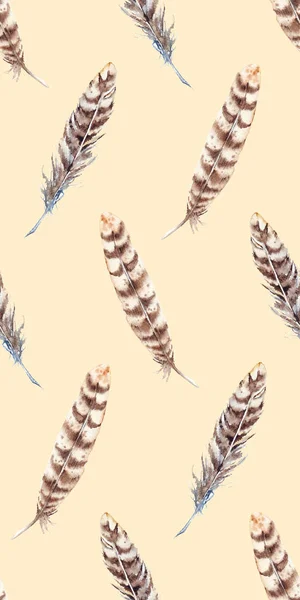 水彩的褐色米色条纹羽毛无缝模式 — 图库照片