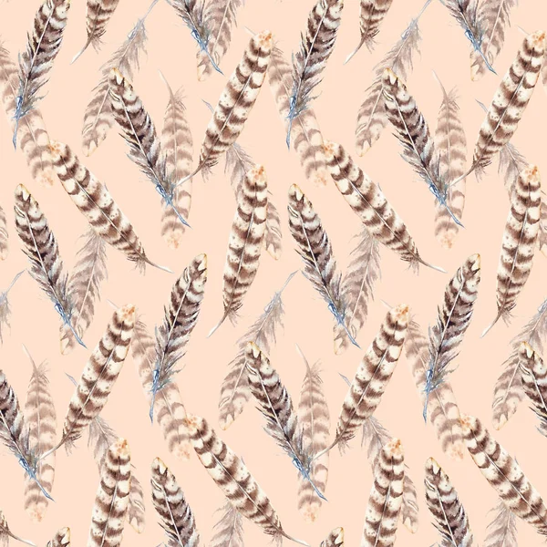 Acquerello marrone striscia beige piuma modello senza cuciture — Foto Stock