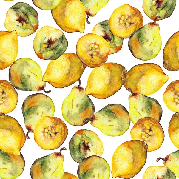 Aquarela limão citrinos pêra fruta sem costura padrão textura — Fotografia de Stock