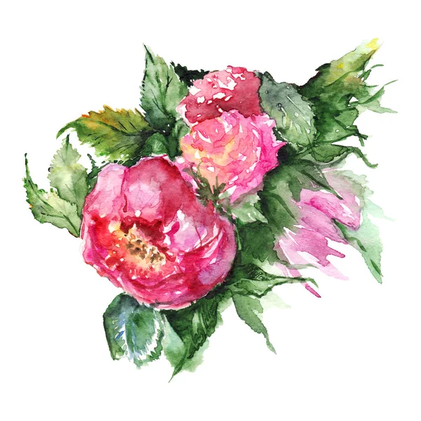 Akvarel květinové květinové boutonniere nastaven izolovaných ilustrace — Stock fotografie