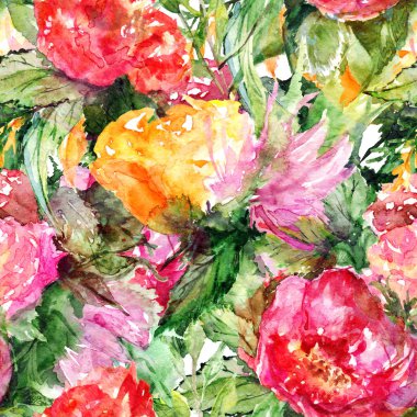 Suluboya çiçek çiçek Şakayık Dikişsiz desen Tekstil arka plan gül