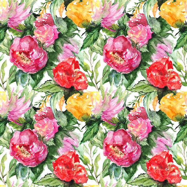 Flor aquarela peônia floral rosa sem costura padrão têxtil fundo — Fotografia de Stock