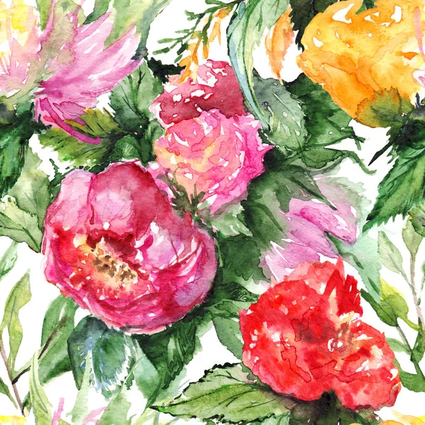 Akvarell virág virág pünkösdi rózsa Rózsa varrat nélküli mintát textil háttér — Stock Fotó