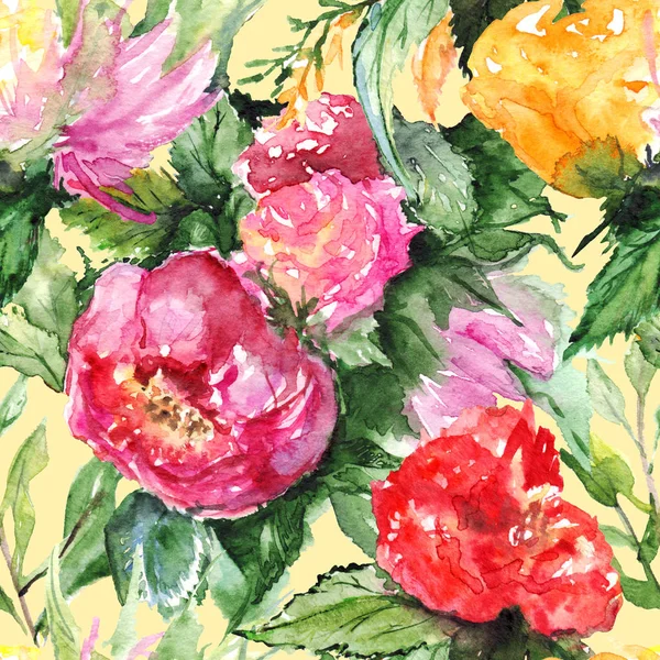 Květinový akvarel květina Pivoňka rose vzor bezešvé textilní pozadí — Stock fotografie