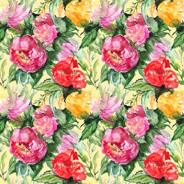 Watercolor flower floral peony rose seamless pattern textile background — Stock Photo, Image