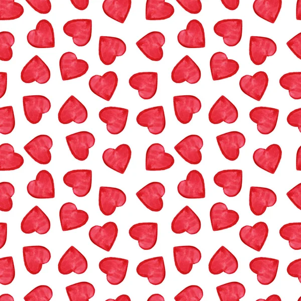 Ακουαρέλα κόκκινο καρδιές του Αγίου Βαλεντίνου χωρίς ραφή πρότυπο — Φωτογραφία Αρχείου