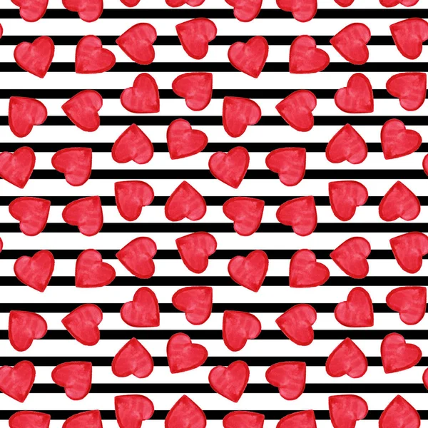 Akvarell röda hjärtan Saint Valentine's Day seamless mönster — Stockfoto