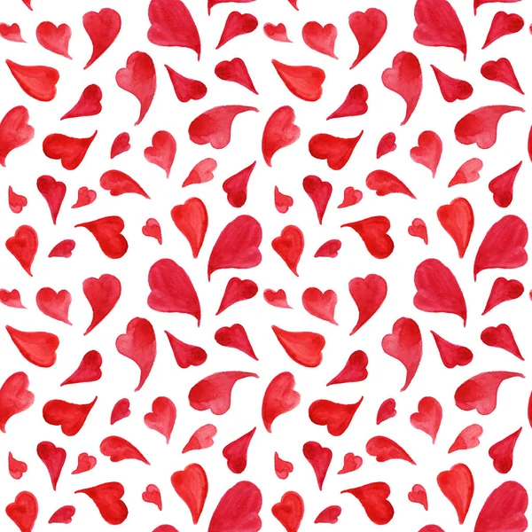 수채화 레드 하트 성 발렌타인의 날 완벽 한 패턴 — 스톡 사진