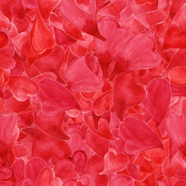 Saint Valentine's Day seamless modeli suluboya kırmızı Kalpler