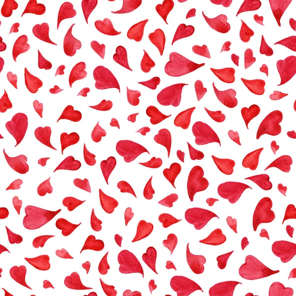 Watercolor red hearts Saint Valentine's Day seamless pattern — Stock Photo, Image